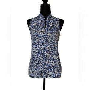 🌸 Michael Kors XS Floral Tie-Neck Blouse • Sleeveless Career Layer